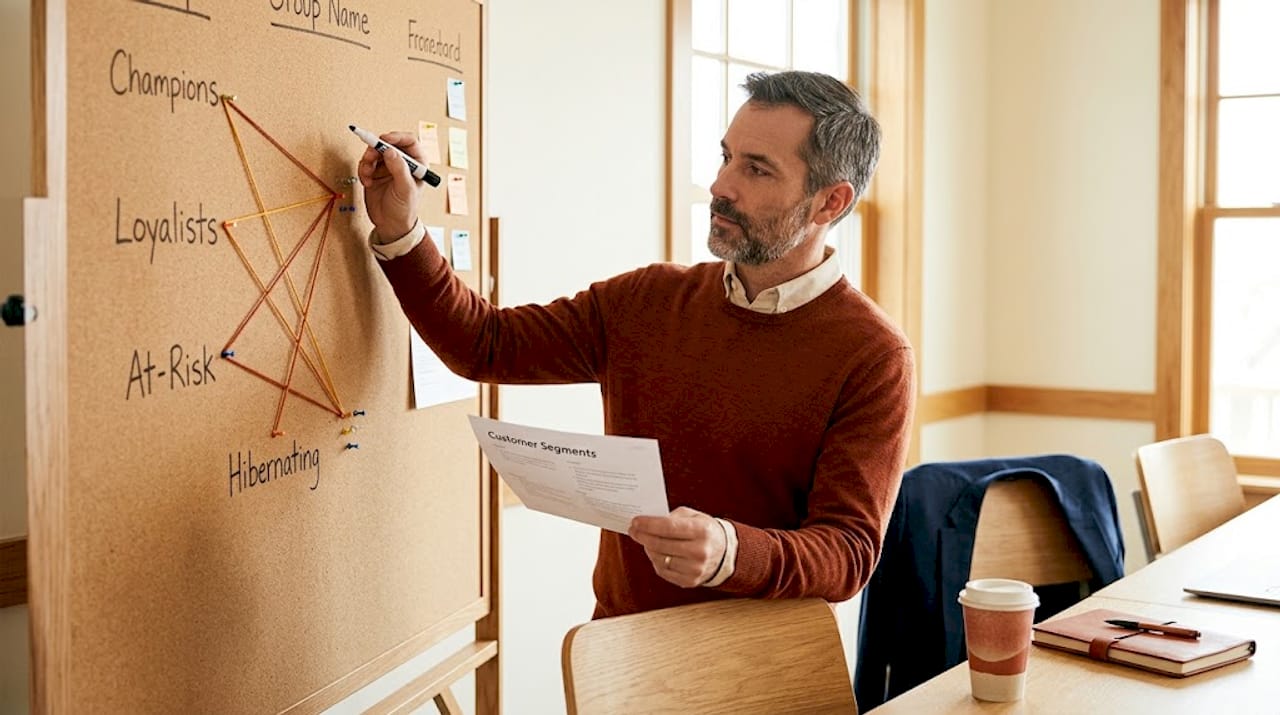 Manager reviews customer segment strategy chart