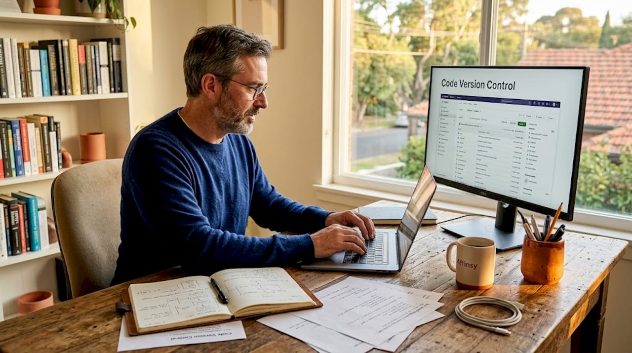 SaaS engineer reviewing analytics code version history
