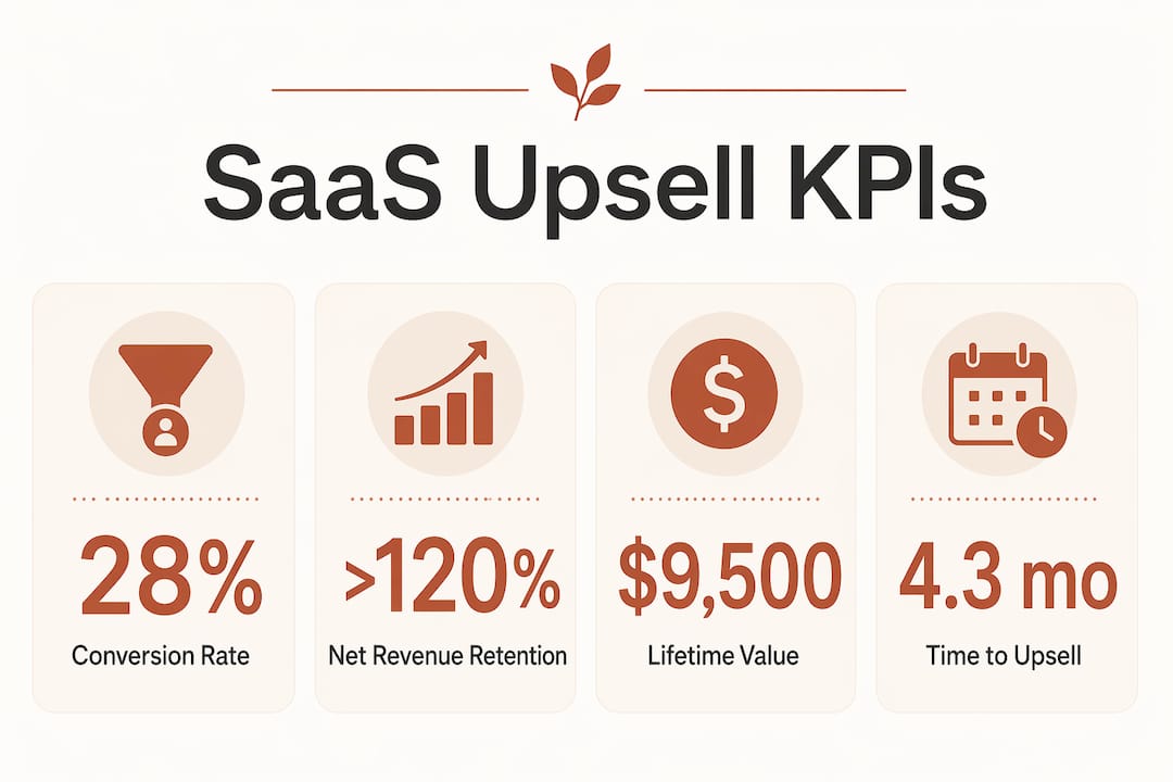 Infographic showing SaaS upsell metrics with key stats