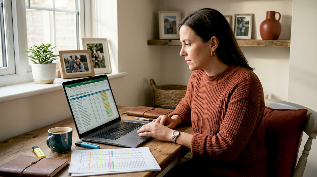 Woman working on CSV order analysis spreadsheet