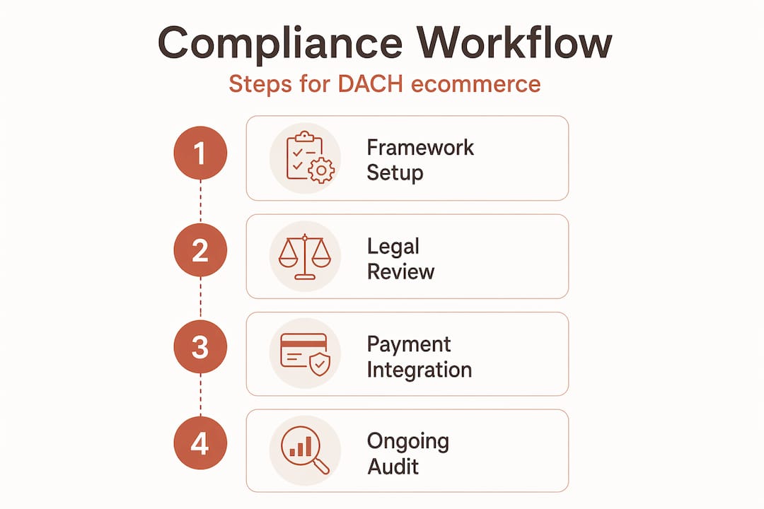 Infographic showing DACH ecommerce compliance steps