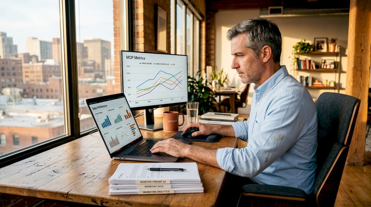 E-commerce manager views MCP analytics dashboard