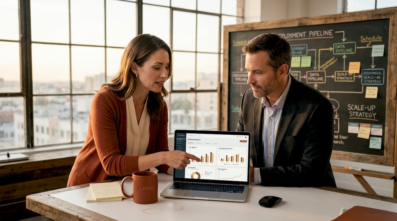 Colleagues collaborating on SaaS cloud analytics