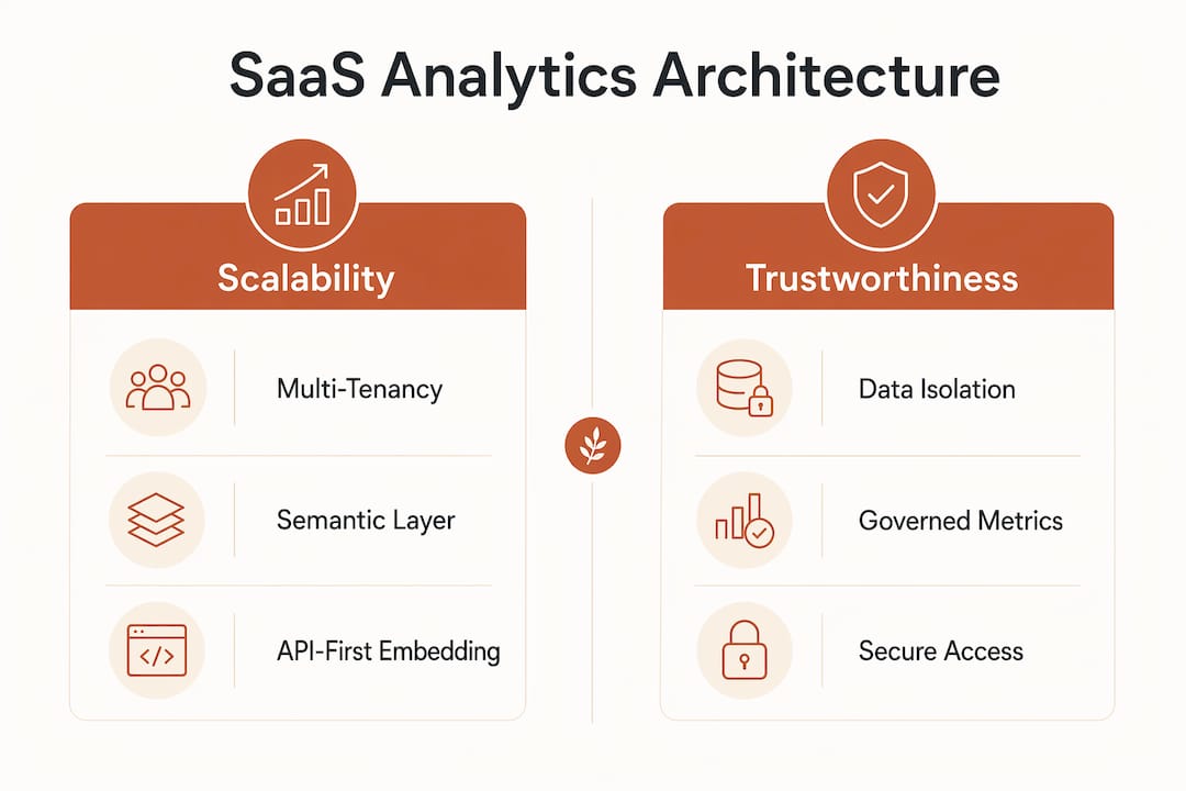 Infographic illustrating SaaS analytics architecture features