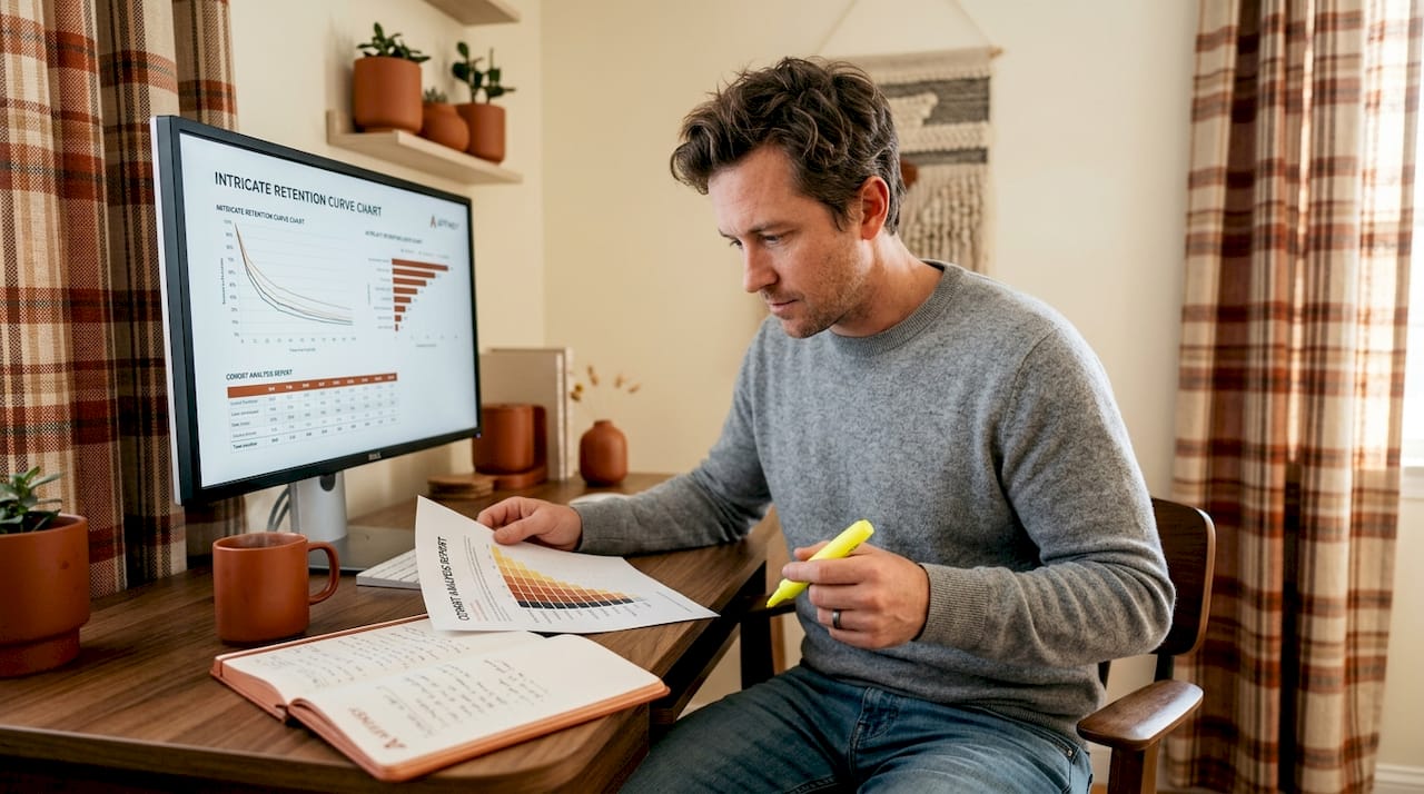 Ecommerce analyst reviewing cohort report