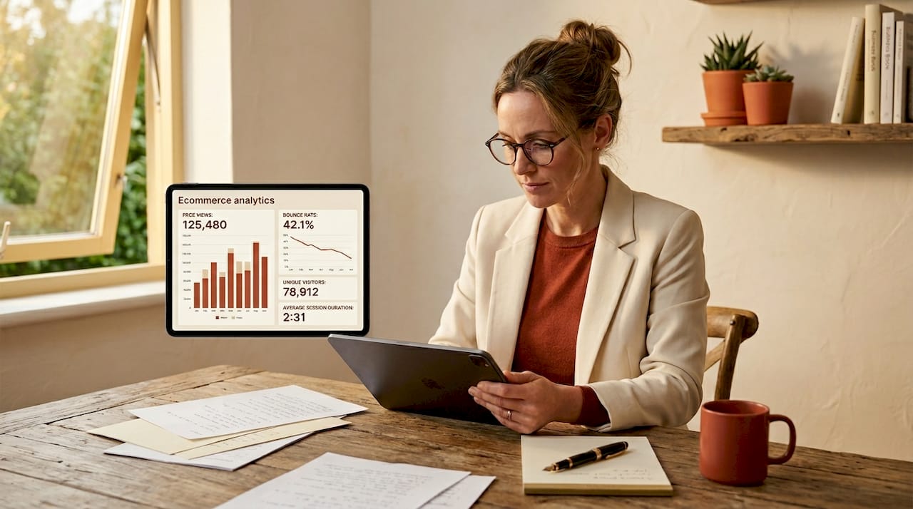 Woman reviewing ecommerce vanity metrics dashboard