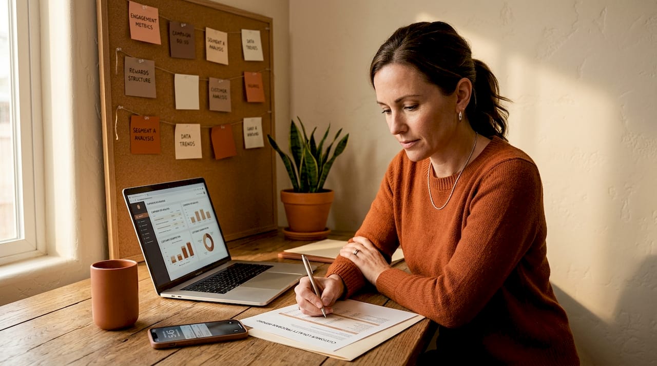 Marketing analyst working on customer loyalty report