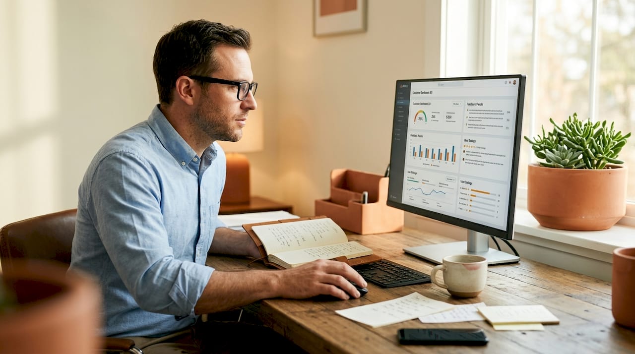 Business professional reviewing customer loyalty data