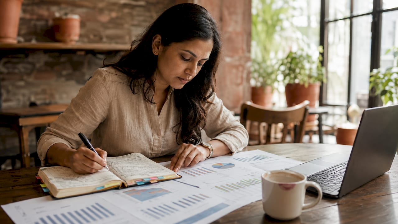 Woman analyzing ecommerce customer data at desk