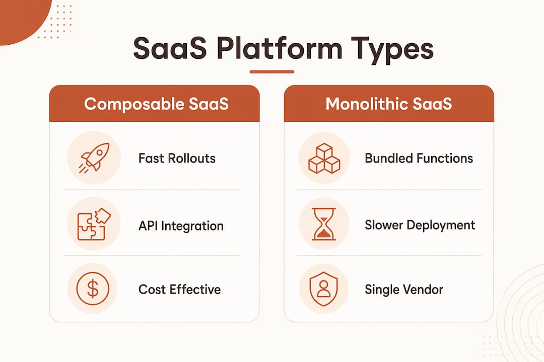 Infographic comparing composable and monolithic SaaS platforms