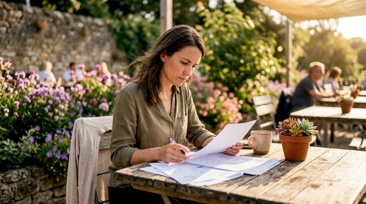 E-commerce analyst reviewing printed transaction data