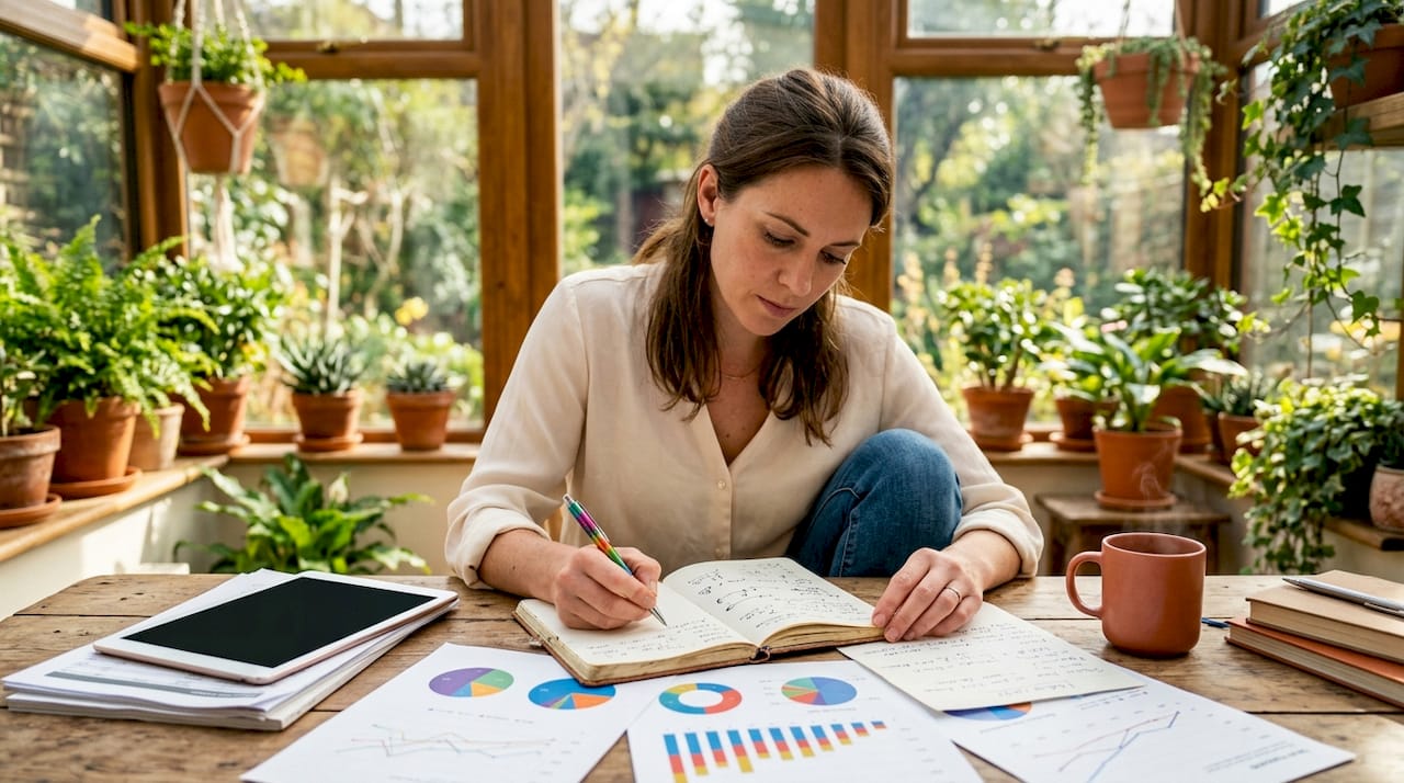 Analyst reviewing customer loyalty data at desk