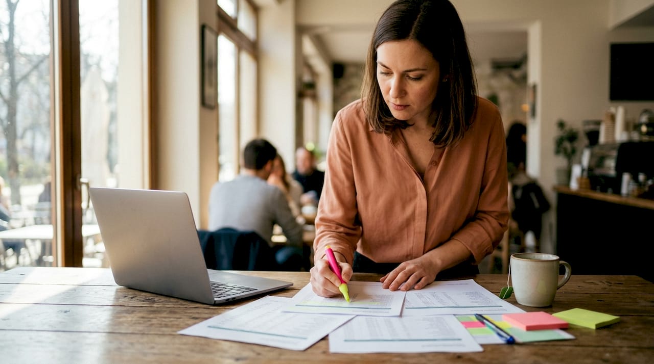 Woman analyzing e-commerce data at desk
