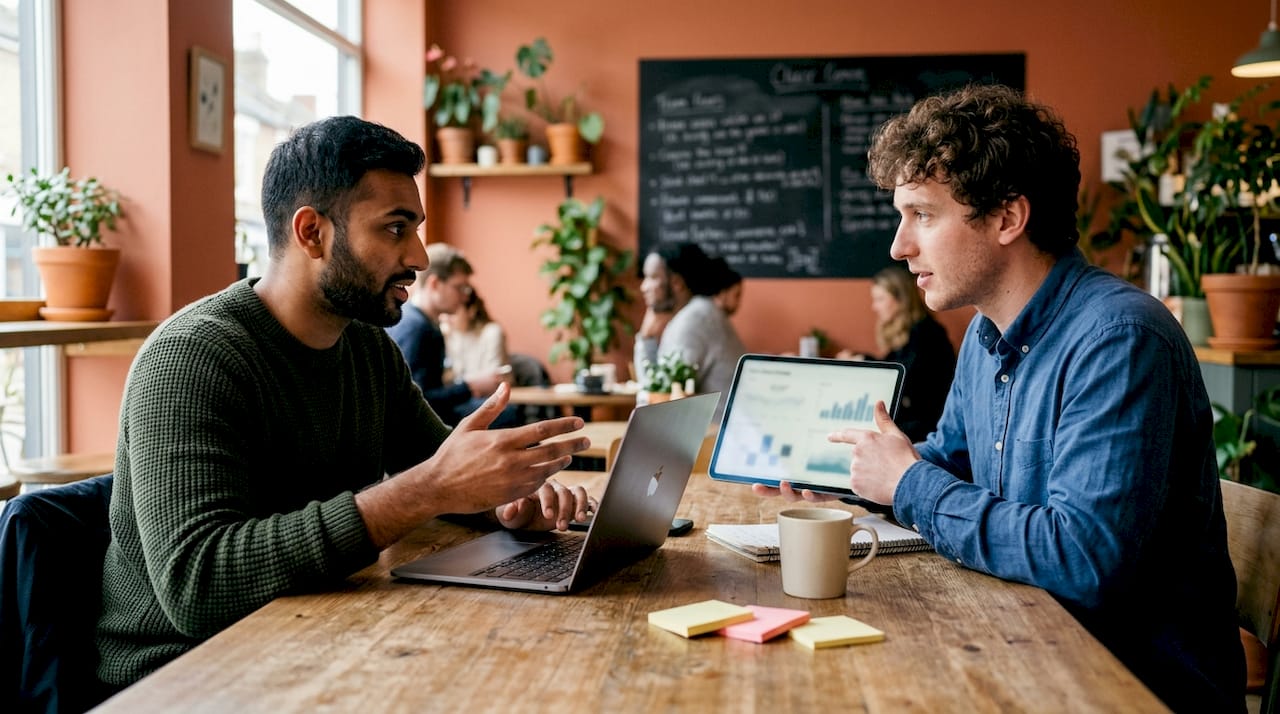 Two colleagues discussing ecommerce data export