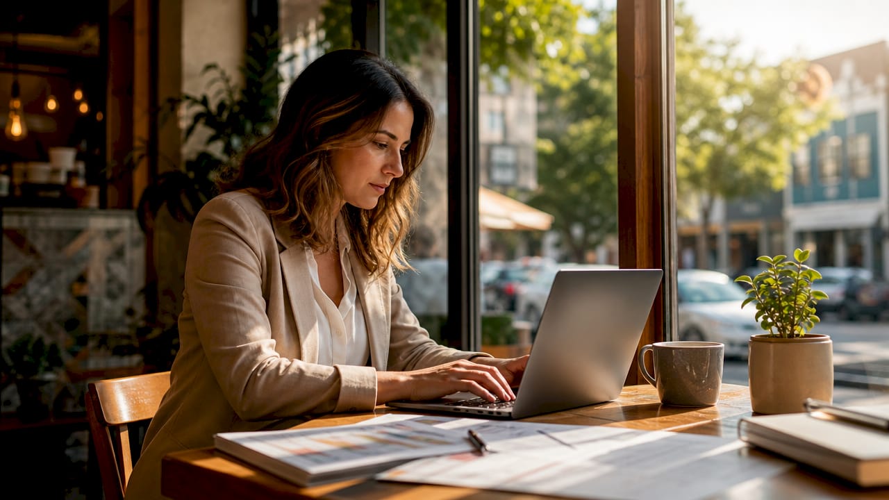 E-commerce manager reviewing product associations on laptop