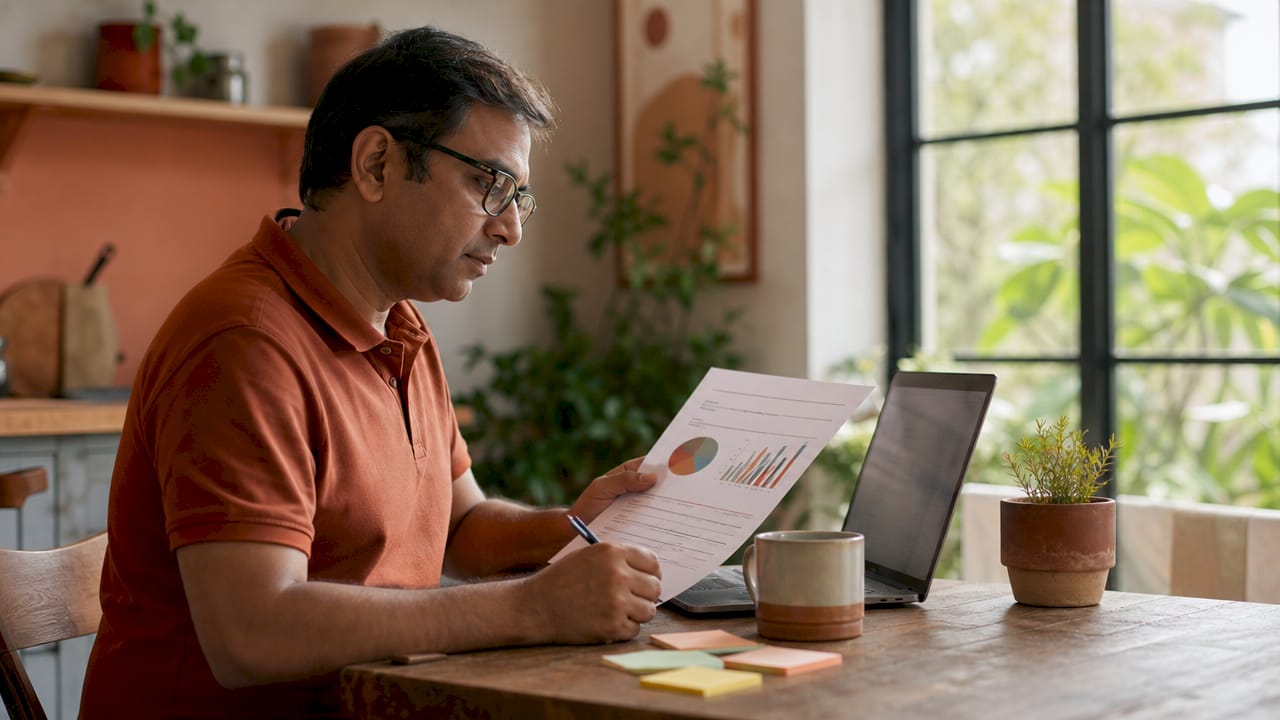Man analyzing retail segmentation data in home office