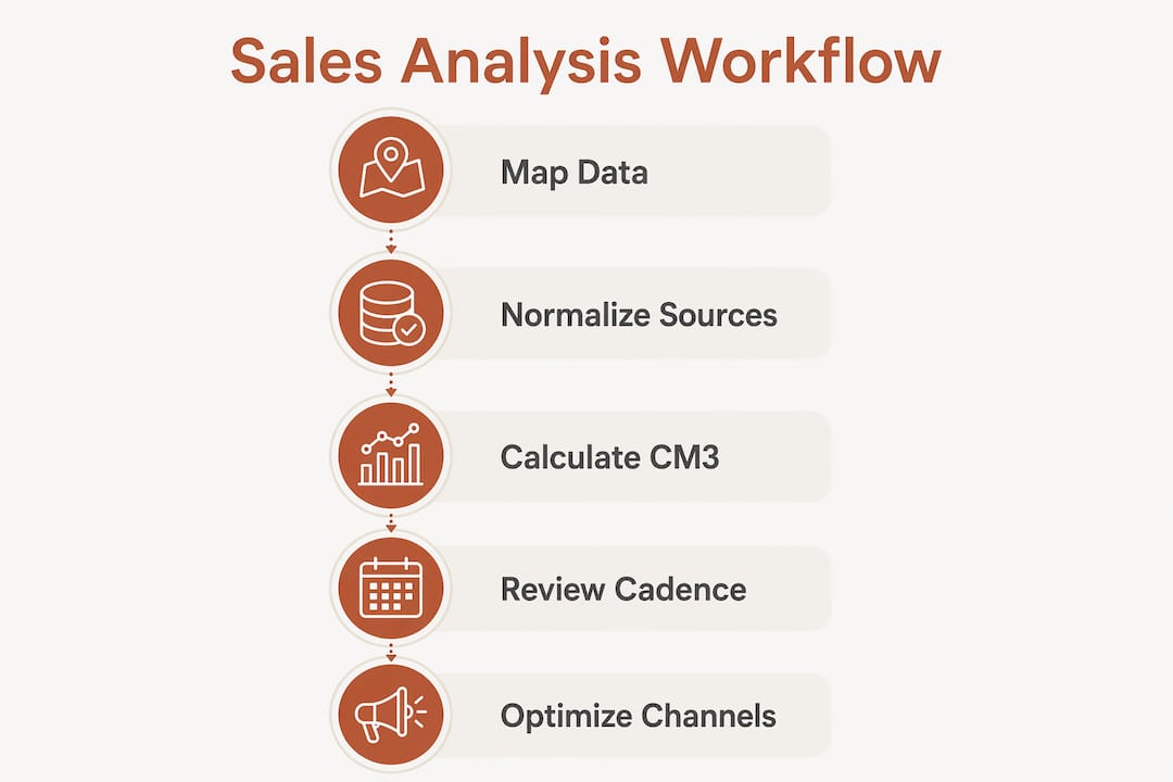 Infographic showing multi-channel sales analysis steps
