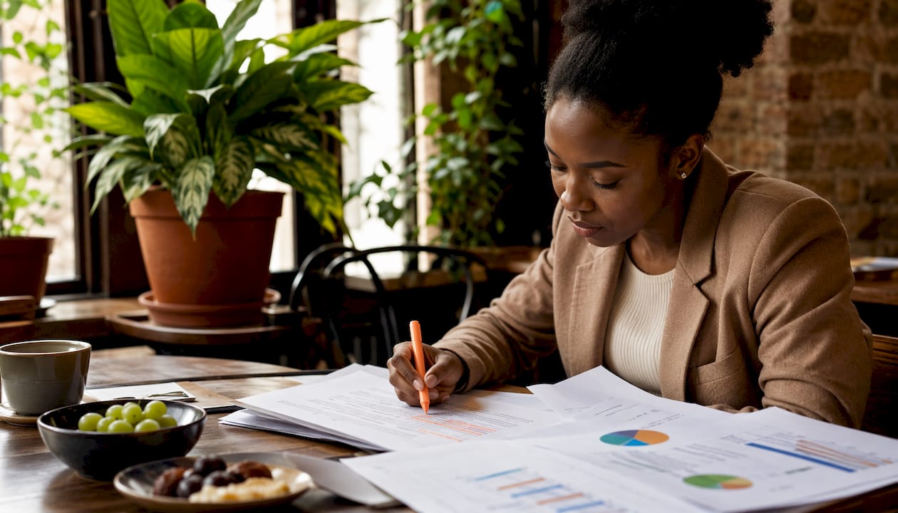Woman reviewing cohort analysis reports