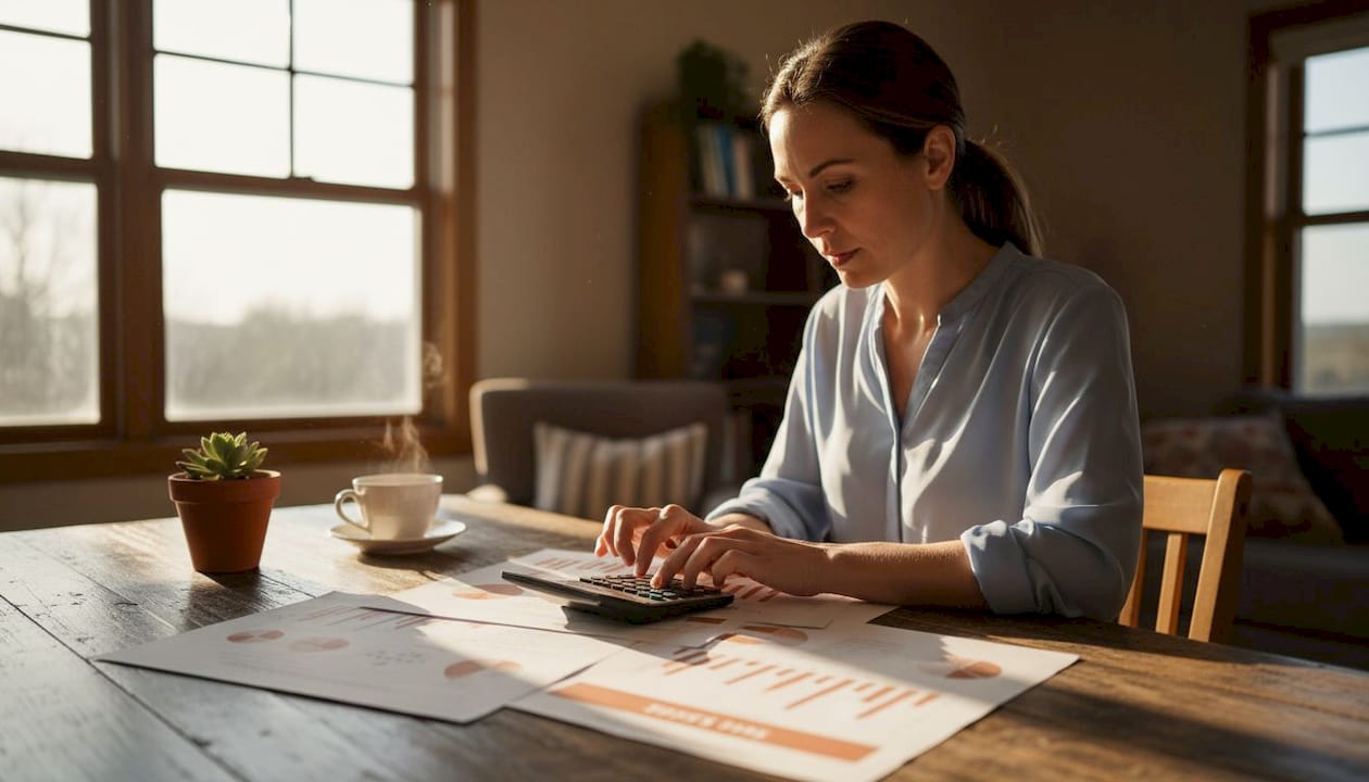 Woman calculating average order value at desk