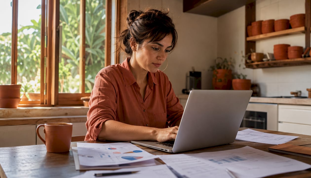 Marketer tagging URLs at home desk