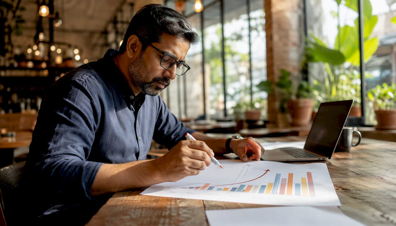 Man presenting repeat purchase growth trends