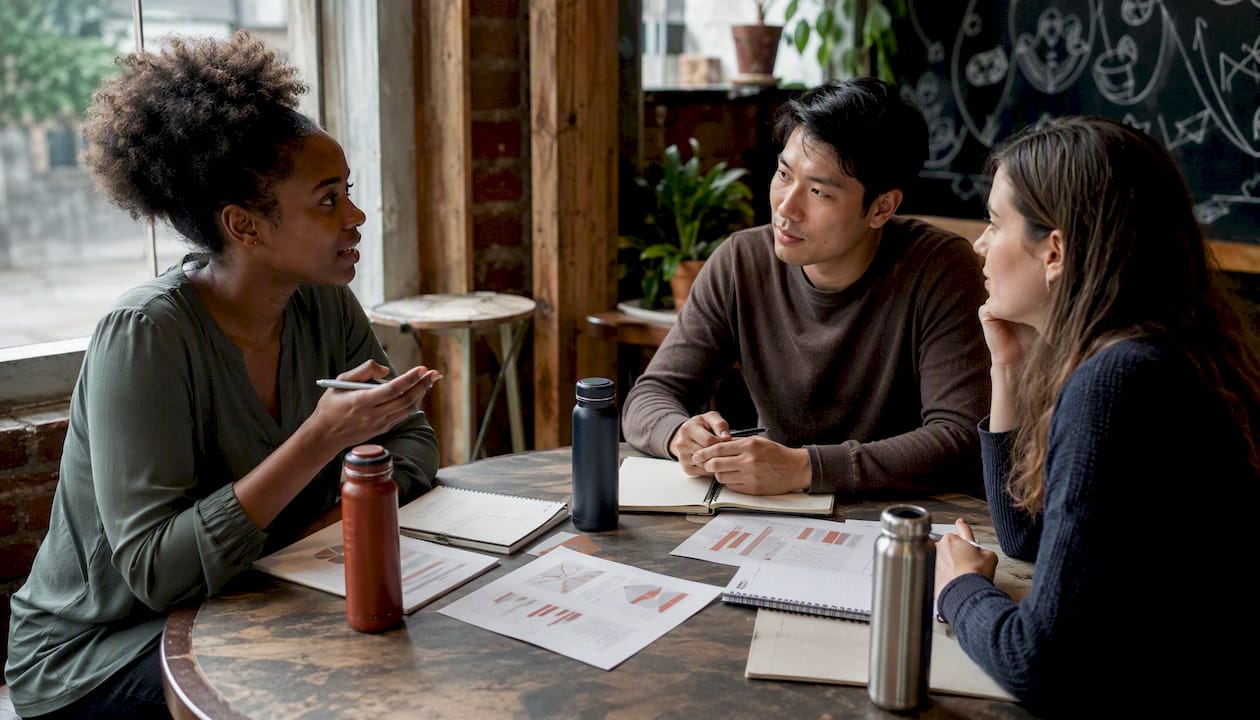 Team discussing e-commerce sales reports in meeting