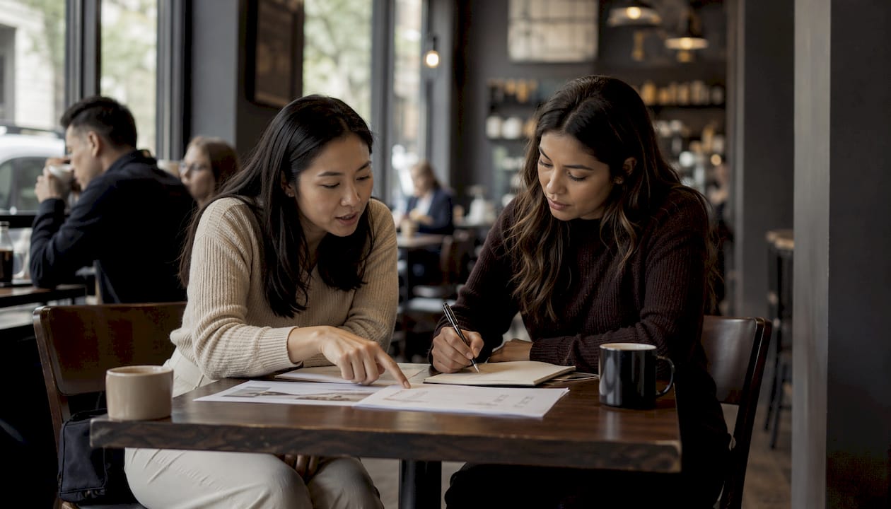 Two women negotiating used car loan details