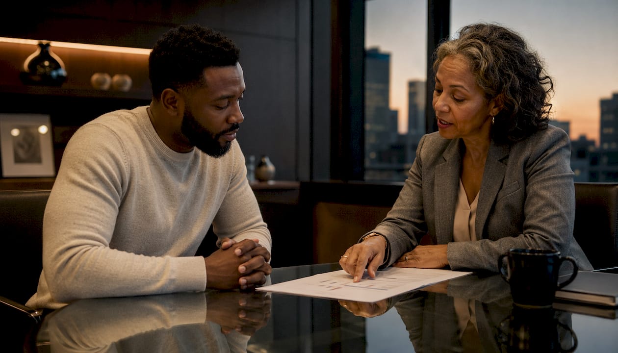 Buyer and dealer finance manager discussing loan