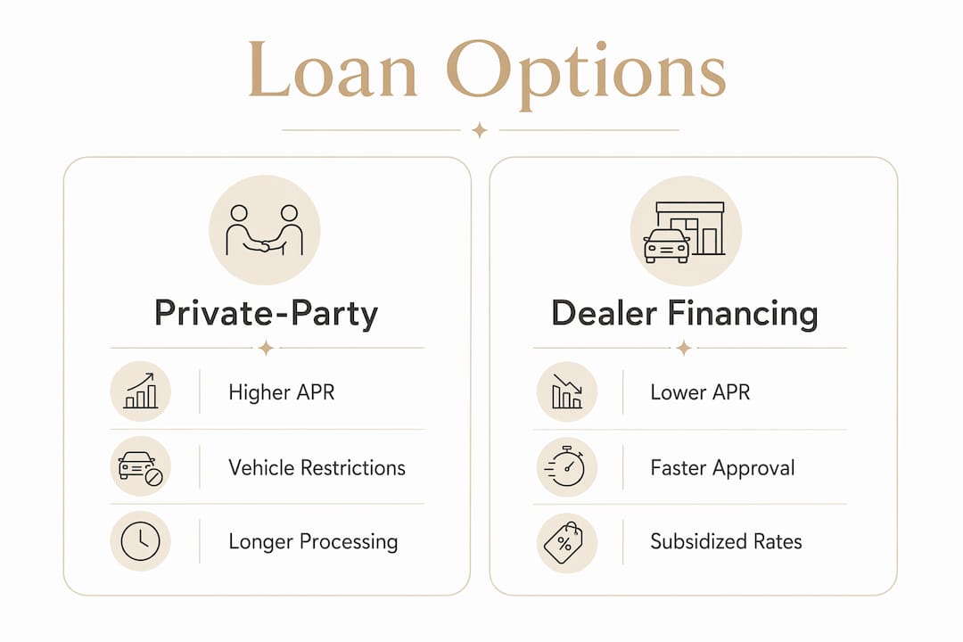 Infographic comparing private-party and dealer financing