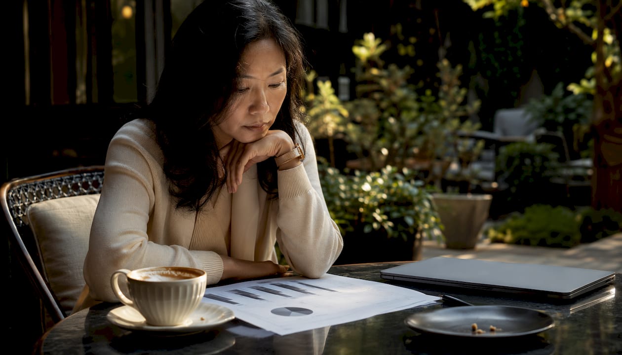 Woman reviewing used versus new car loan APR chart