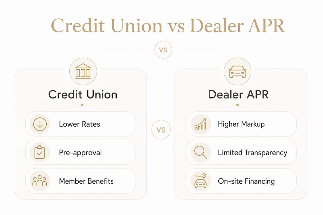 Infographic comparing credit union and dealer APR differences