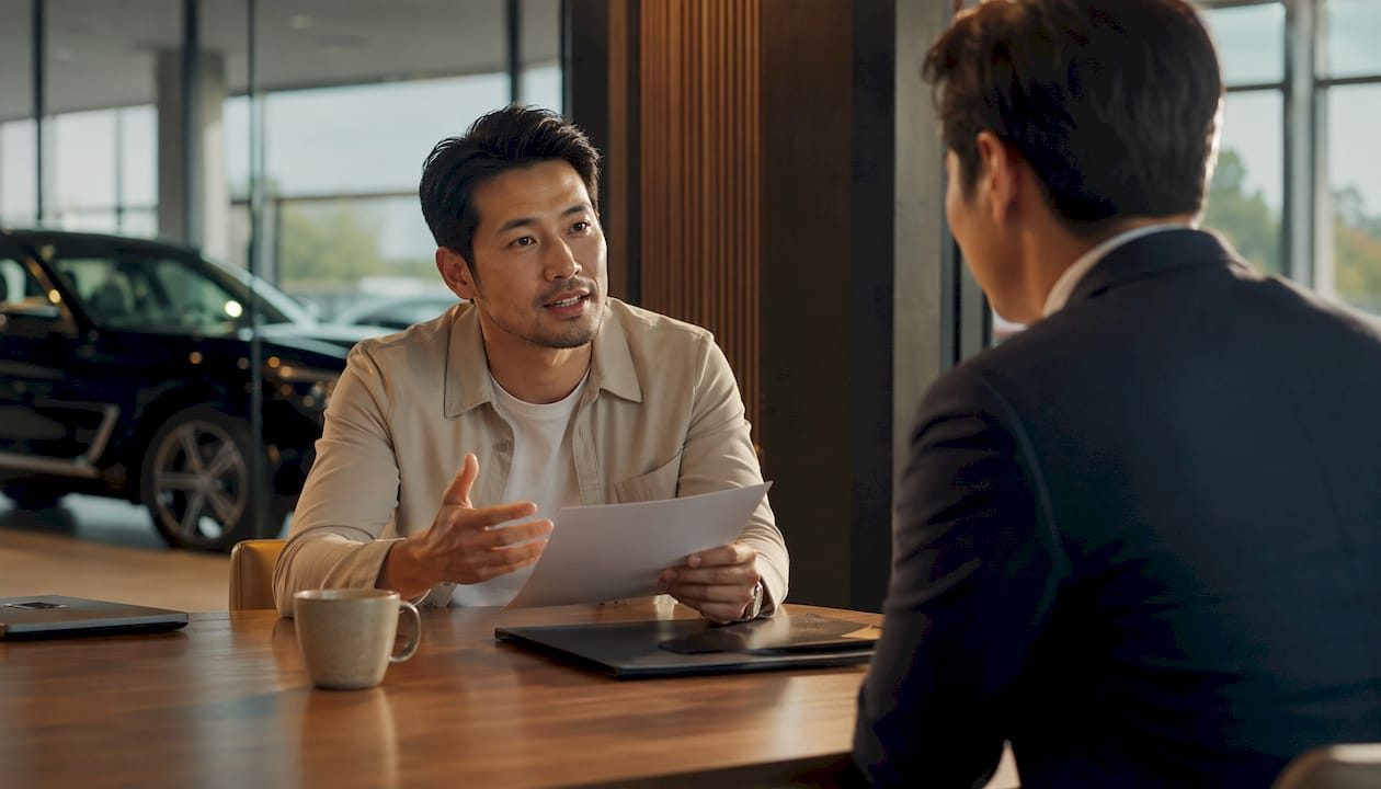 Buyer negotiating car loan rate with dealer