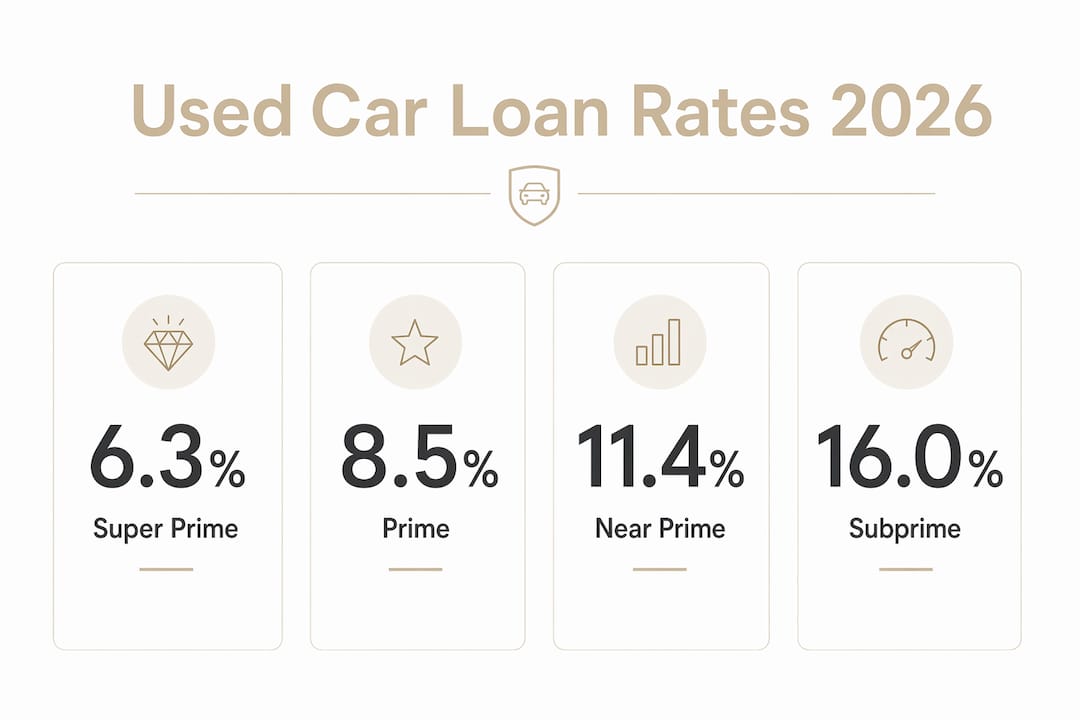 Infographic showing used car loan APR by credit tier