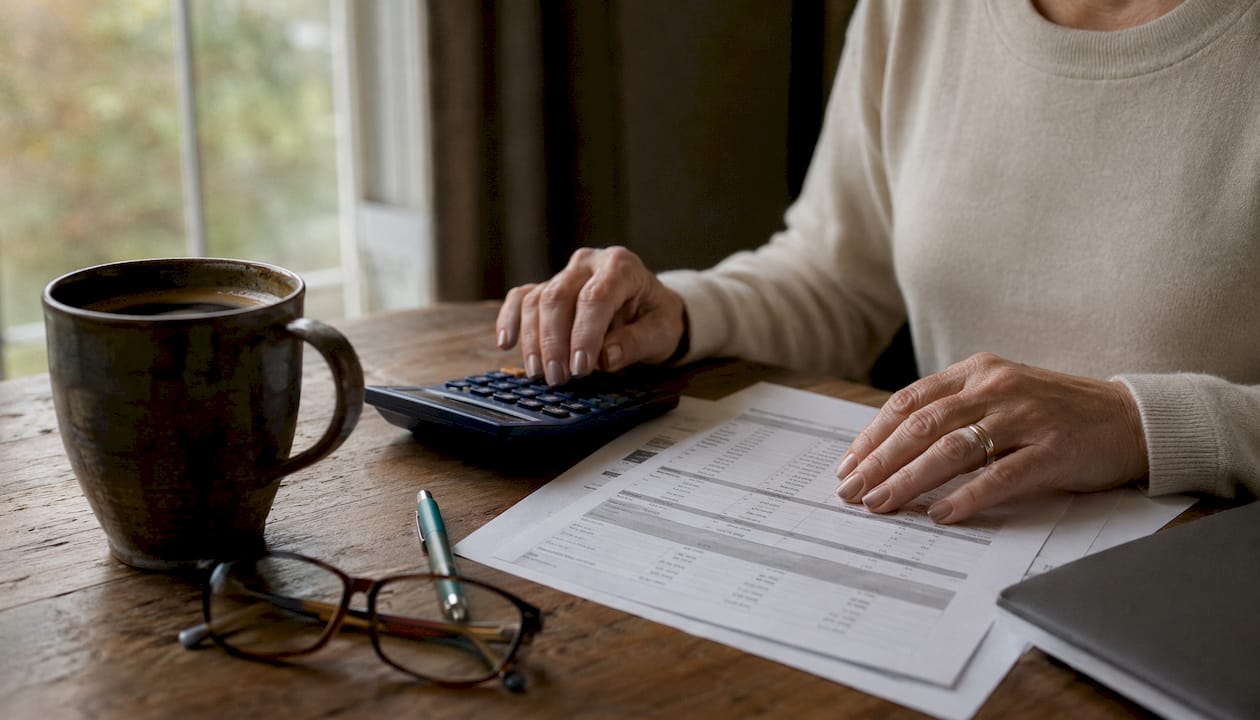 Hands calculating car loan payments with calculator