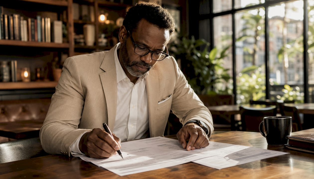 Loan officer reviewing auto loan paperwork