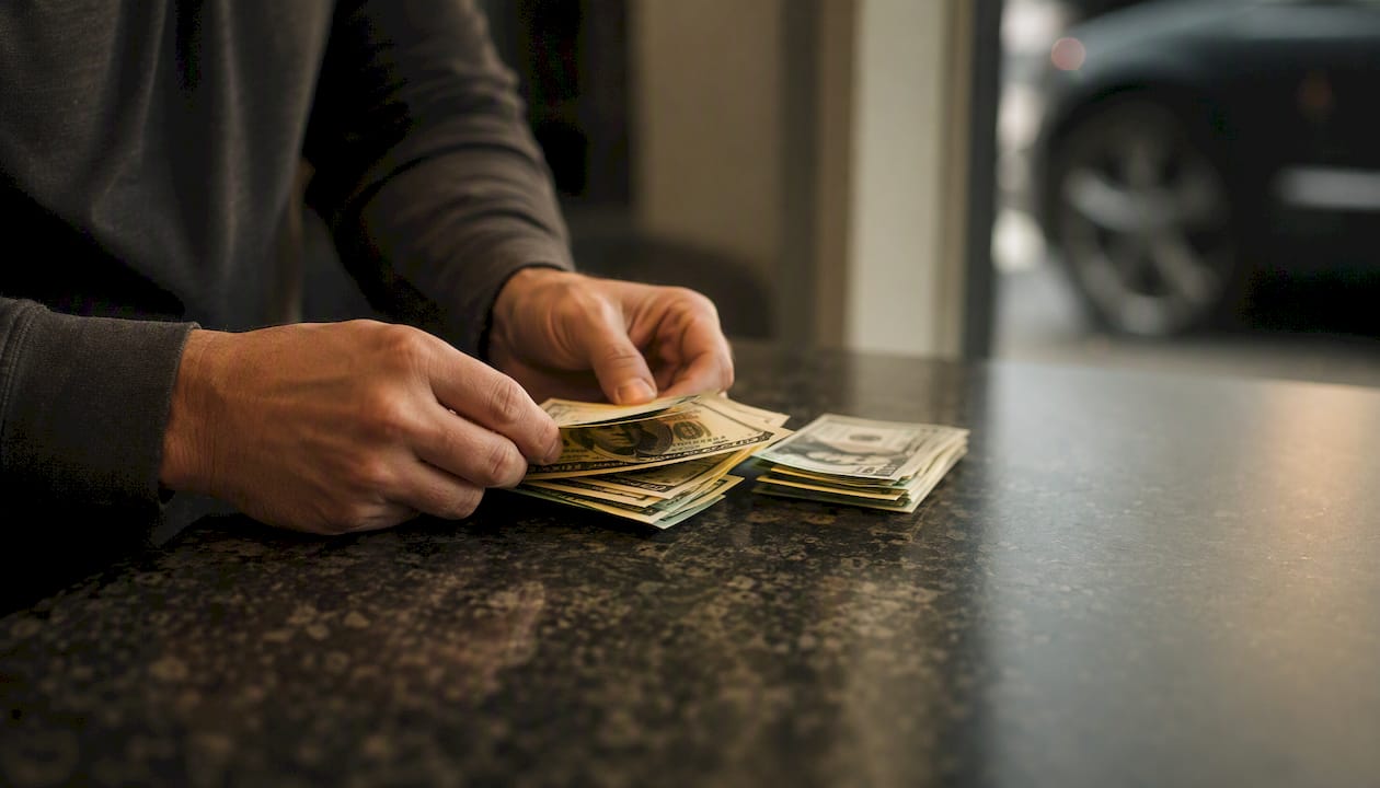 Hands with cash for car loan down payment