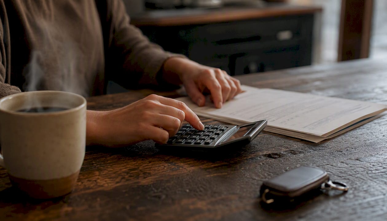 Hands calculating Florida auto loan taxes and fees