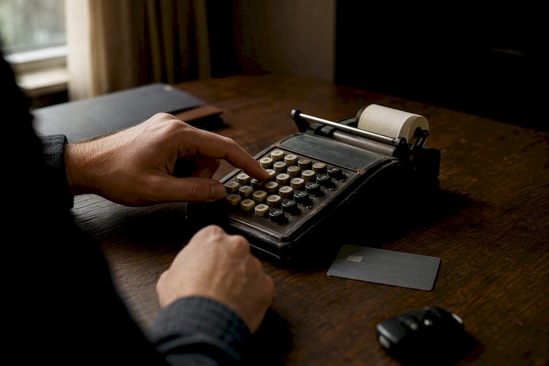 Hands using calculator and smartphone on table