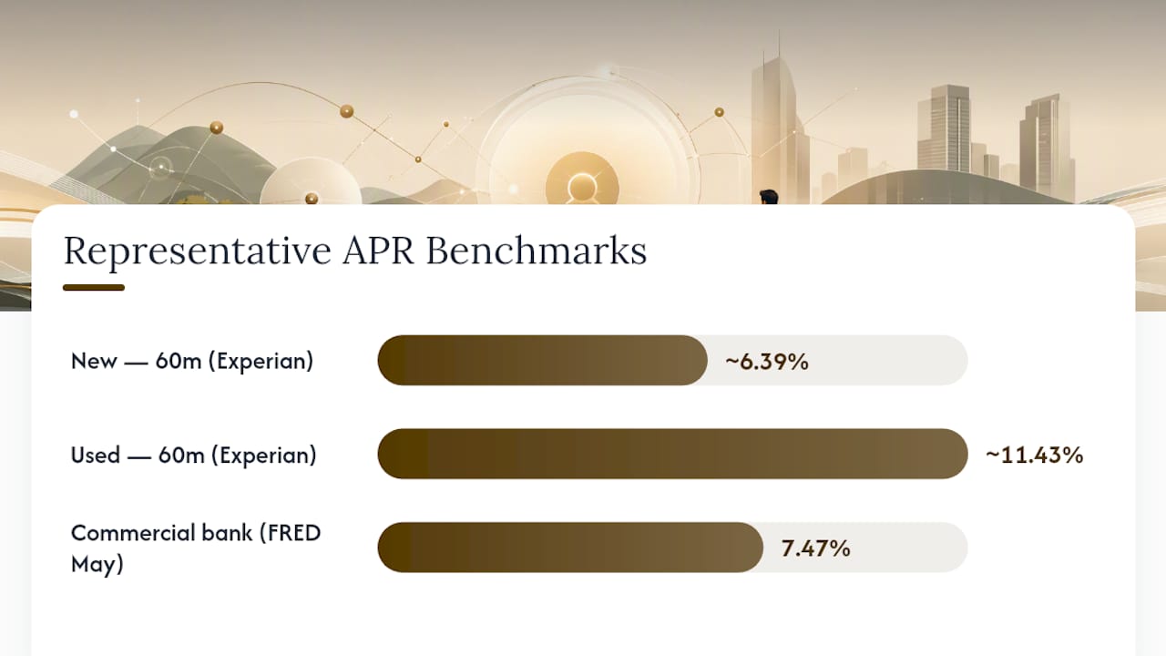 Bar chart comparing new and used car loan APRs by term