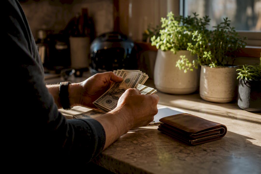 Hands counting cash savings with car interior blurred