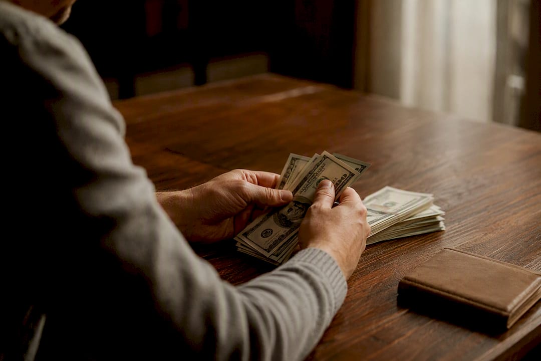 Hands stacking cash savings from loan interest