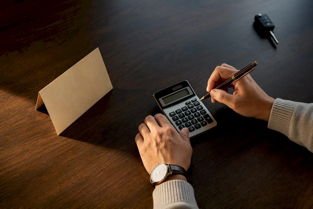 Hands comparing an auto loan rate calculation