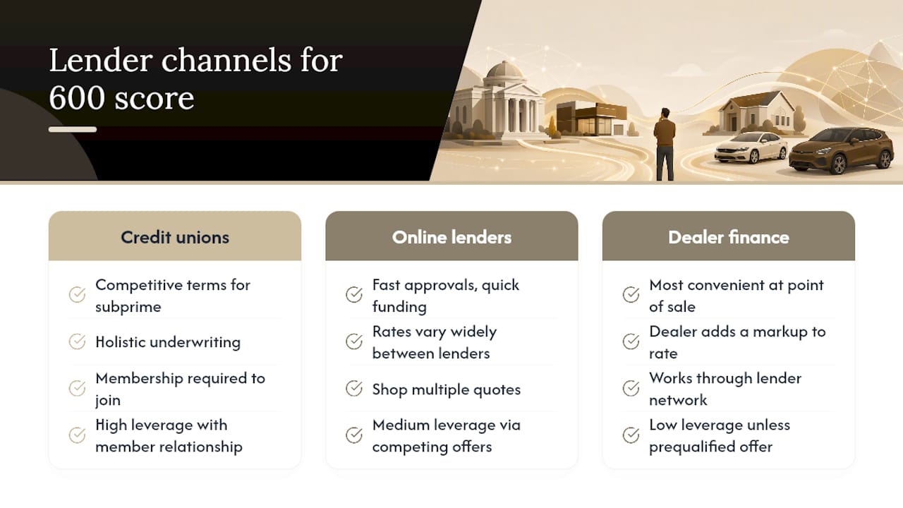Three lender channels for 600-score borrowers