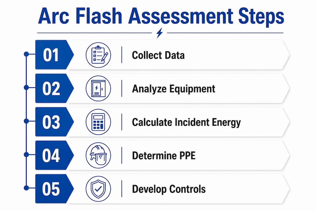 Infographic showing arc flash assessment process steps