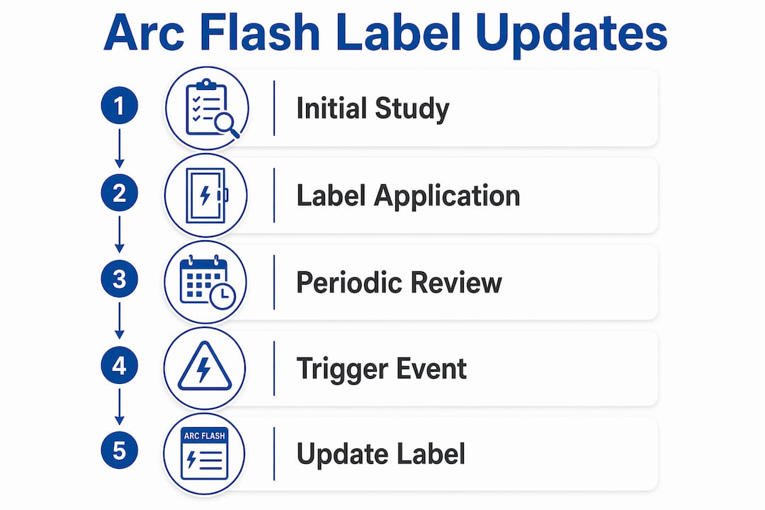Infographic illustrating arc flash label update process