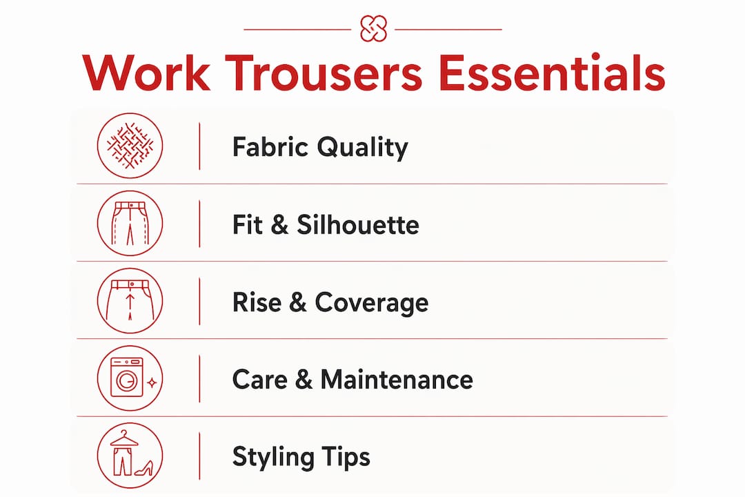 Infographic outlining essential factors for work trousers
