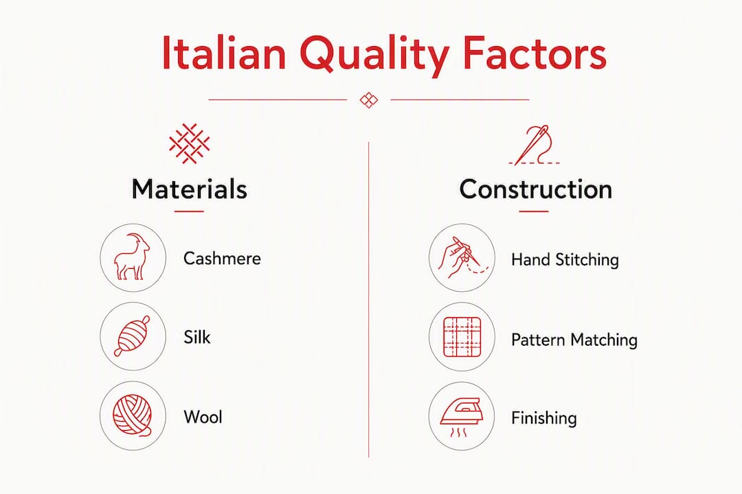 Infographic comparing Italian materials and garment construction