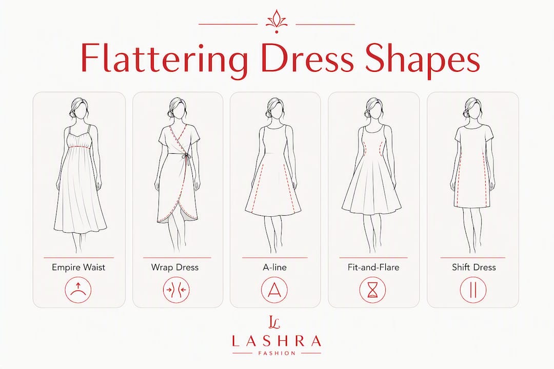 Infographic showing hierarchy of flattering dress shapes