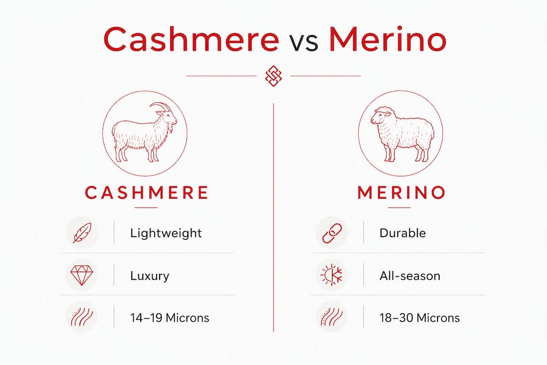 Infographic comparing cashmere and merino fibres