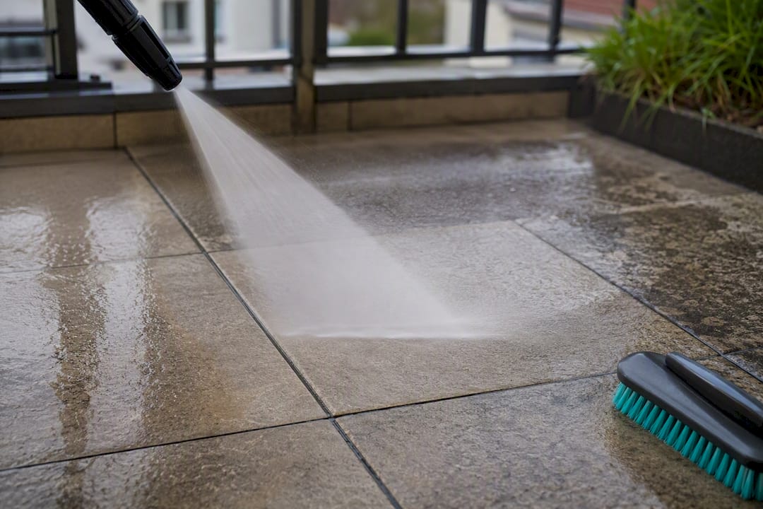 Limpeza de pavimento exterior com jato de pressão